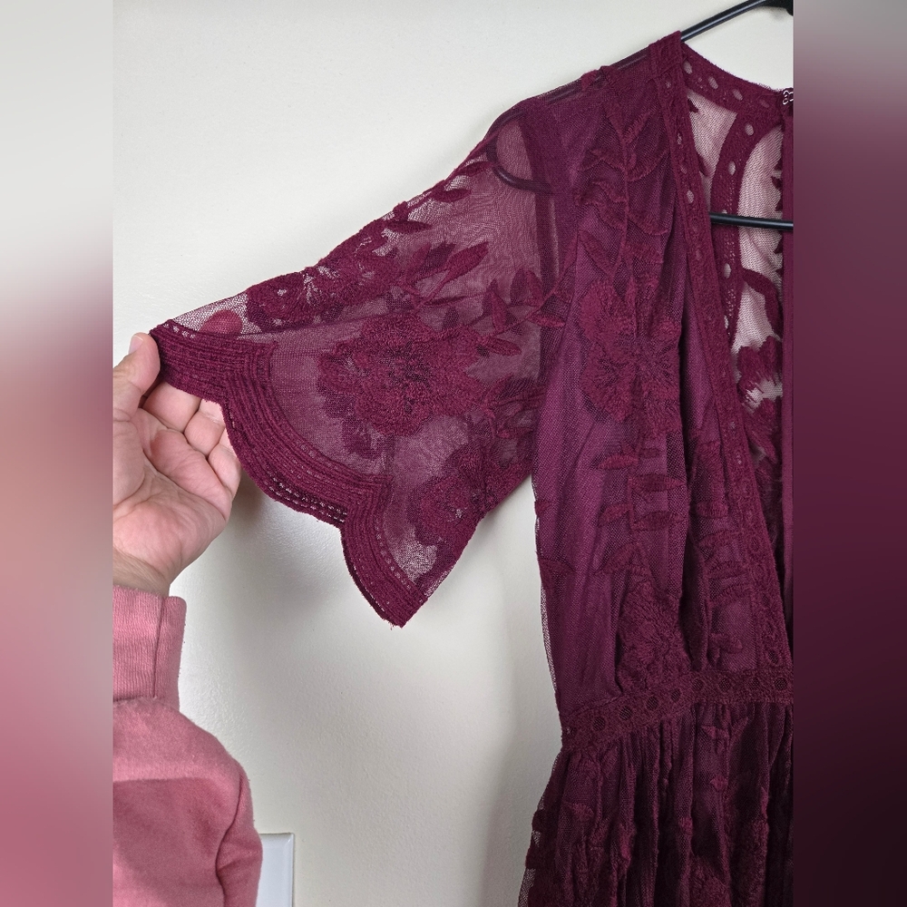 Honey Punch Endless Lace Romper Maxi Dress Size Medium Burgundy Wine Size M - Picture 7 of 7